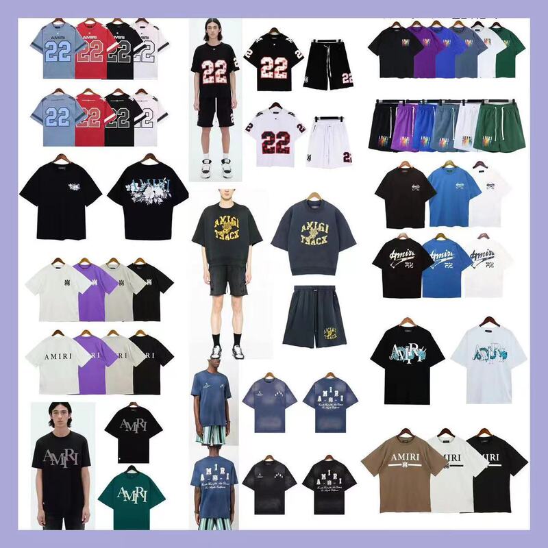 [260g] Am1R1 Icon Flow Paint Graffiti Lettering Starry Sky Classic Logo Printed Short-Sleeved Couple T-Shirt