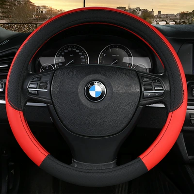 Wholesale HY embossed Plaid Steering wheel cover - export-drunk-high-quality-black-and-red-jzj-embossed-plaid-38cm