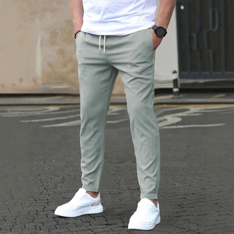 Autumn 2024 New Casual Slim Fit Leather Standard Cropped Pants Solid Color Casual Pocket Pants