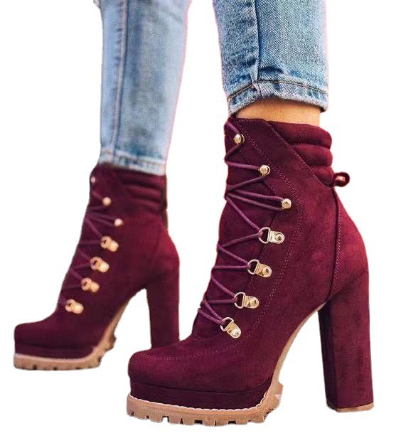 Autumn And Winter High Heel Lace Up Rivet Short Martin Boots