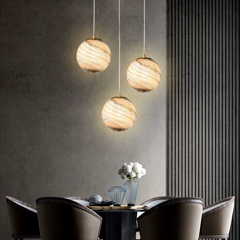 Modern and minimalistic glass ceiling lamp for bed, copper lights