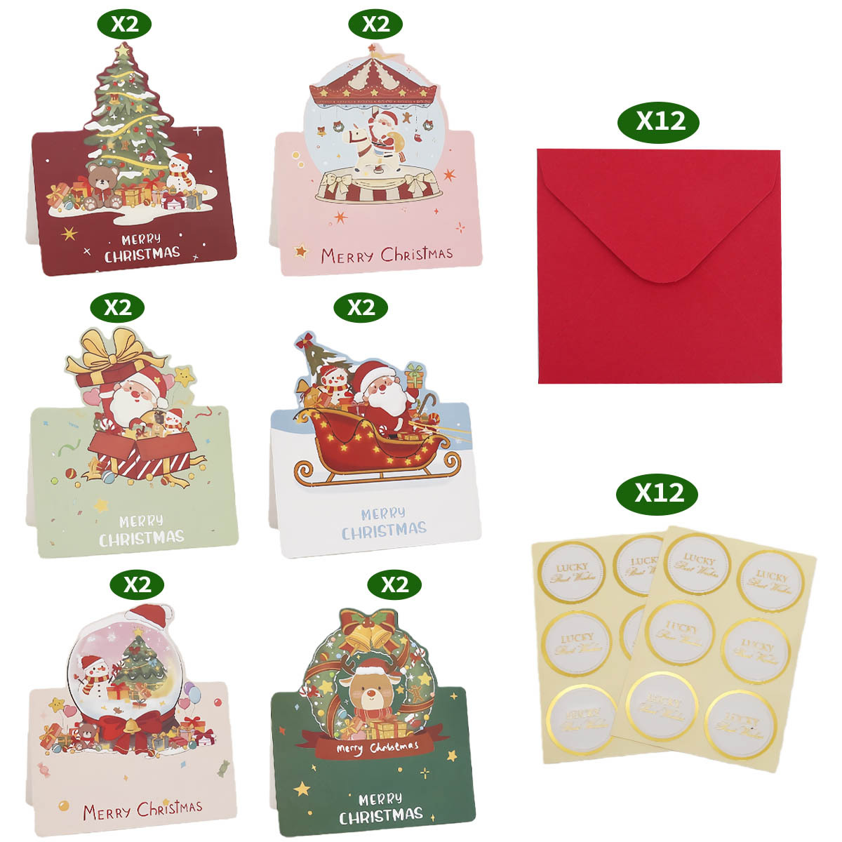 Foreign Trade Set: 12 greeting cards+12 sinks +12 non -dry glue