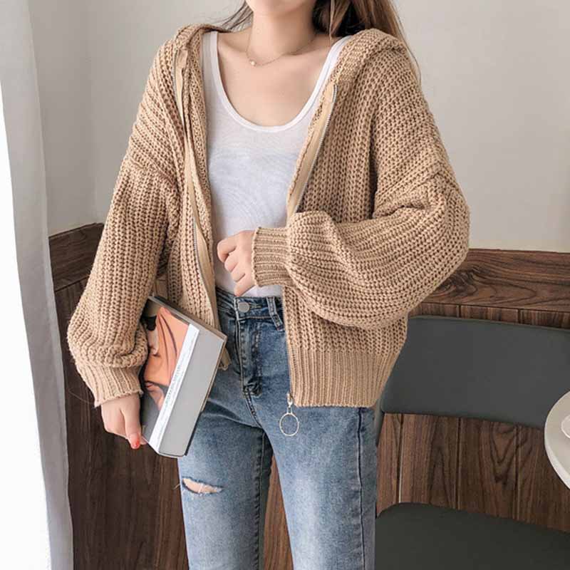 Women's Sweater 2026 Autumn and Winter Outerwear Cardigan, Thick Short Style, Stylish for Petite Figures, Hooded Small Knit Jacket Top