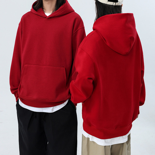 Pure cotton sherpa off-shoulder loose pocket hooded pullover sweatshirt Heavyweight thickened national fashion autumn and winter hoodie