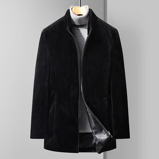 Fat size 2024 autumn and winter new men's plus fat plus size mid-length stand collar imitation mink velvet coat warm jacket