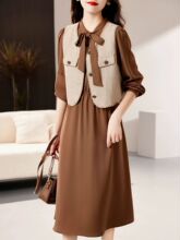 白枕鹤小香风马甲连衣裙两件套女时尚套装新款感春秋穿搭