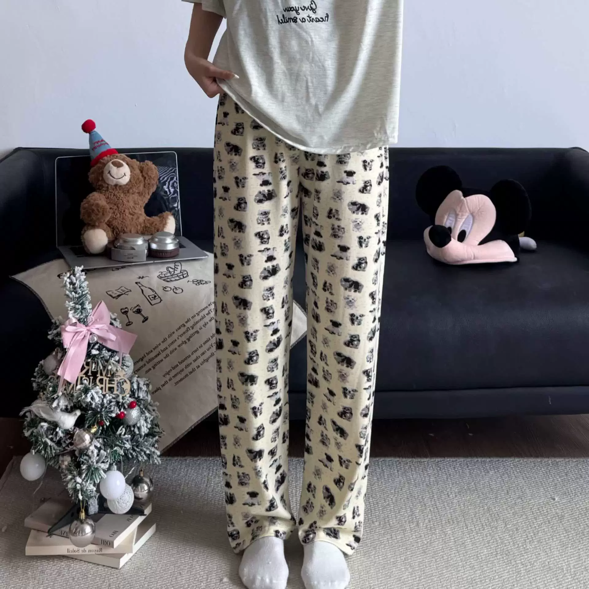 Hello Kitty, мультяшные осенние штаны, оверсайз, высокая талия, свободный прямой крой