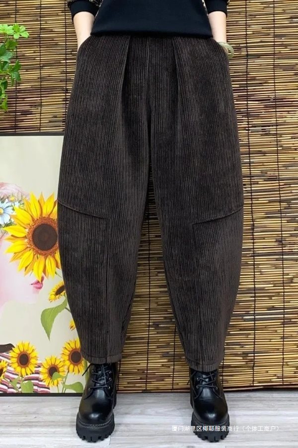 秋冬季新款中年妈妈裤子灯芯绒加绒加厚洋气宽松时尚休闲哈伦裤女