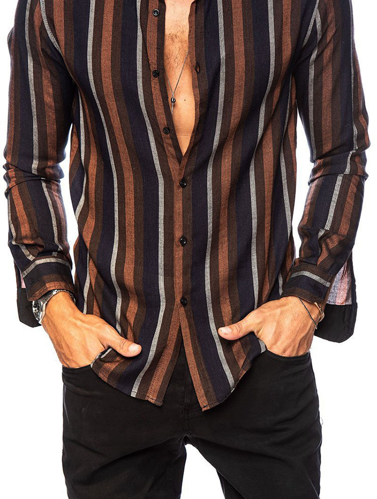 2023 printemps chemises hommes rayures verticales chemises mince hommes revers décontracté à manches longues Chemise Homme Chemise Homme Chemise de smoking_voghion.com