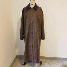 现货女装秋冬新款翻领打蜡效果宽松休闲长款风衣外套混纺长袖