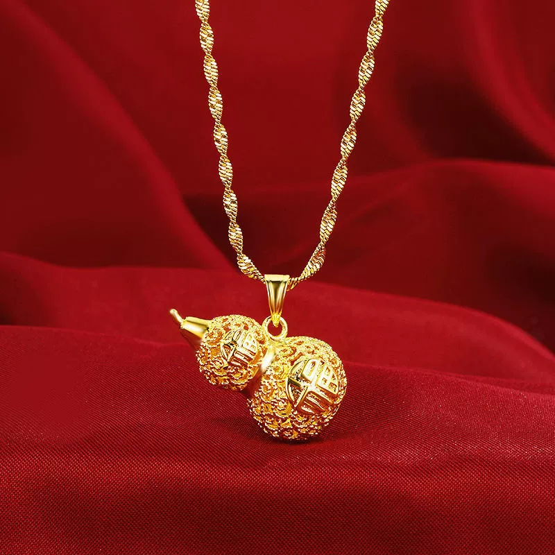 Вьетнам Ша Цзинь Фулу двойное благословение золотой кулон из тыквы из латунной позолоченной резной золотой кулон из тыквы ожерелье