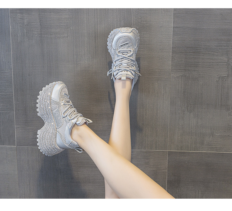 Giày sneaker nữ chunky đế dày phối đá pha lê cao cấp — Xám 5031, Be 5031 chi tiết 11