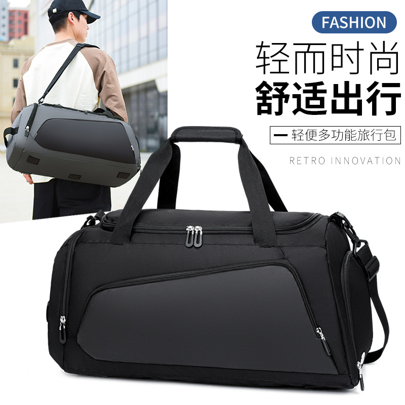 Bolsa de fitness, bolsa de ejercicio de separación seca y húmeda de gran capacidad, bolsa de viaje antisalpicaduras con logo y almacén de zapatos independiente