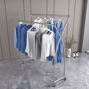 Double-Row Clothing Store Display Rack, Women's Clothing Store Island Clothing Display Shelf, Iron Art Painted Floor-Standing Clothes Rack, Apparel