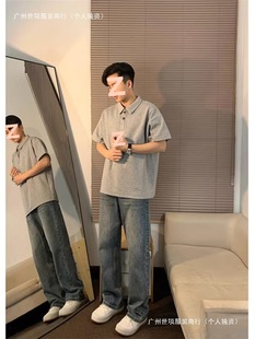Gray Polo Shirt, Handsome Shirt, Lapel Short-Sleeved Men's Summer Light and Mature Style Men's Heavy Half-Sleeved T-Shirt