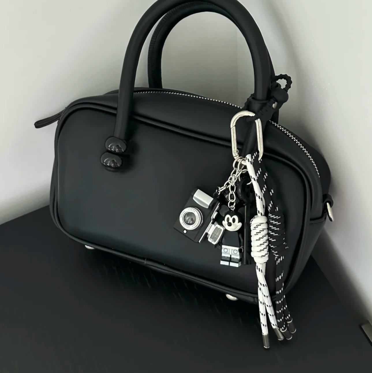 Black and white mickey camera m style pendant