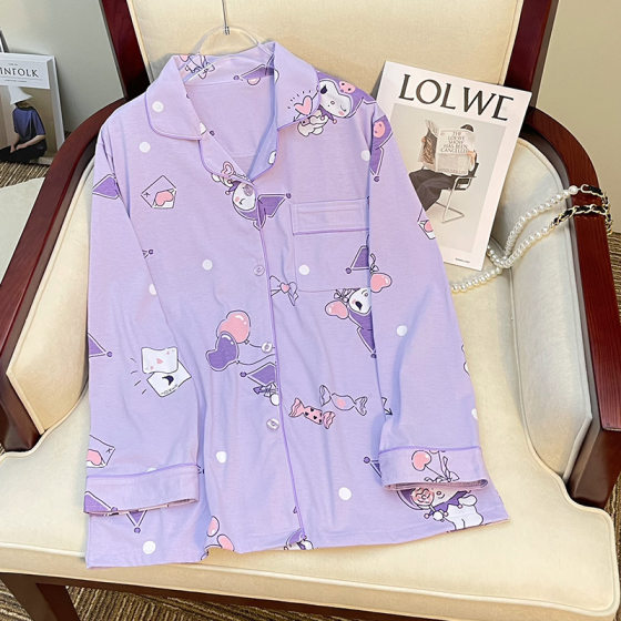 Japanese ins Sanrio cute purple kulomi pajamas women's spring and autumn cartoon home suit real shot wholesale