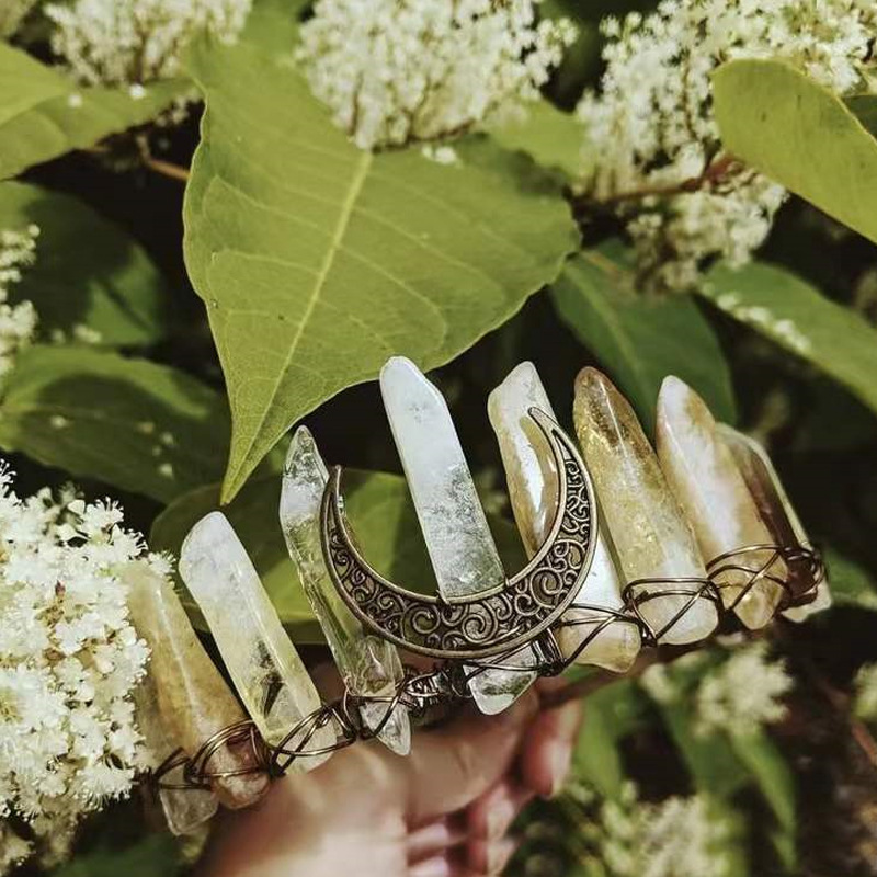 Moon, Crown Pattern Women'S Gender Retro Moon Crown Natural Crystal Hollow Out Hair Combs Crown
