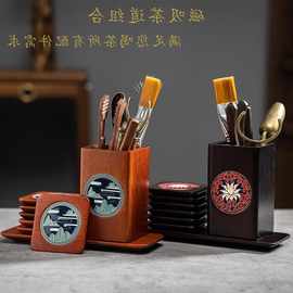 花梨木茶道六君子功夫茶具茶艺配件用品喝茶茶刀杯垫茶桌泡茶工具