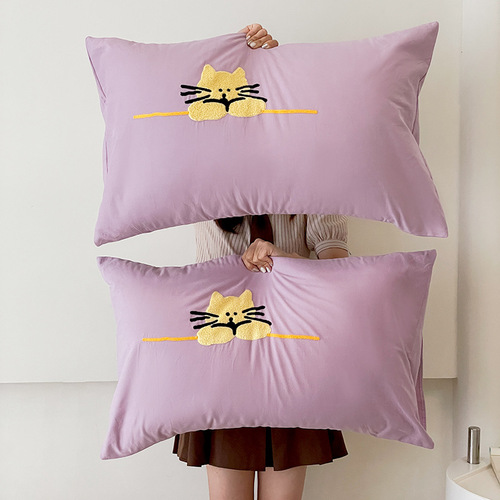 Single Pillowcase  Autumn/Winter Category A Pure Cotton Velvety Single Pillowcase Embroidered Towel Embroidery Craft Single Pillowcase