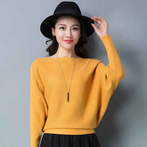 Korean style batwing sleeve knit sweater short sleeve loose fit versatile simple long sleeve base shirt top spring and autumn new arrival