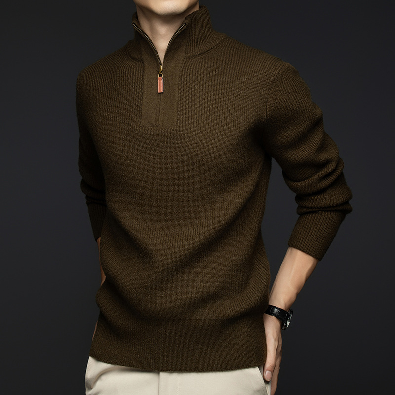Autumn and Winter Half Turtleneck Pure Color Young and Middle-Aged Wool Cashmere Ready-Made Black Fit Thickeneded Casual Men's Cashmere Sweater