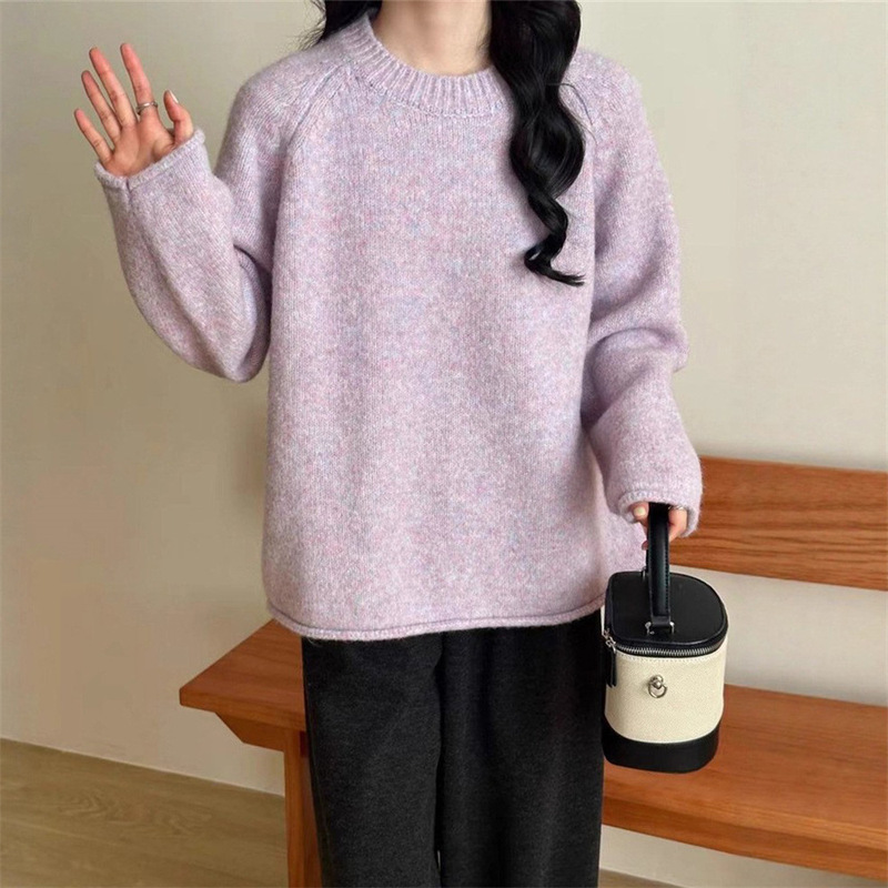韩系软糯卷边加厚套头毛衣女秋冬新款温柔慵懒风宽松软糯针织上衣|undefined