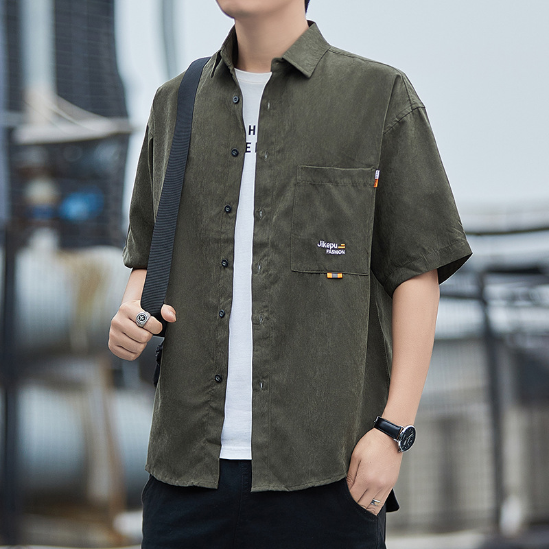 Summer Short-sleeved Shirt Men's Trendy Handsome Hong Kong Style Loose Casual Shirt 2023 New Cardigan Coat Top