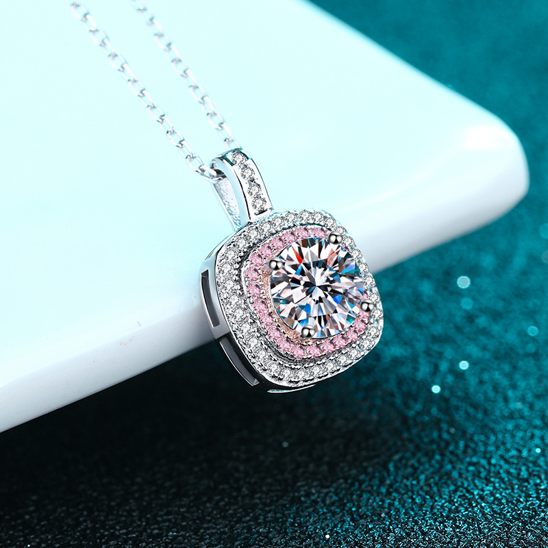D Color Moissanite Square Bezel Pendant Necklace For Women_voghion.com