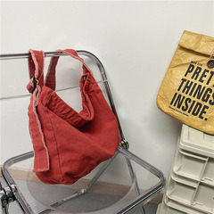 純色帆布單肩包日系ins大容量學院風毛邊斜挎包潮復古學生上課包