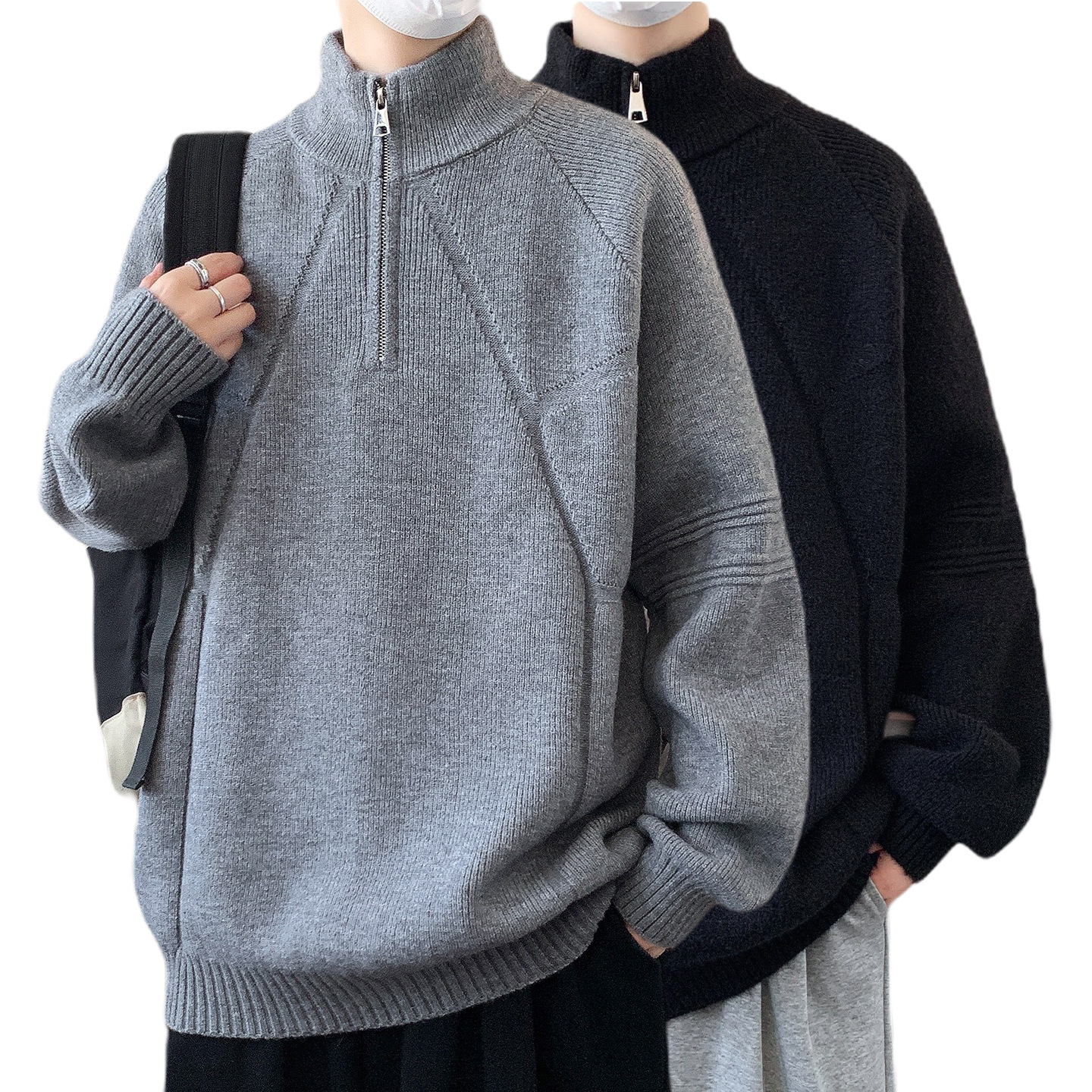 Explosiones transfronterizas de tamaño europeo de tamaño grande suéter medio cremallera camiseta de punto de hombre otoño y invierno explosiones de cuello medio alto fábrica de negocios al por mayor
