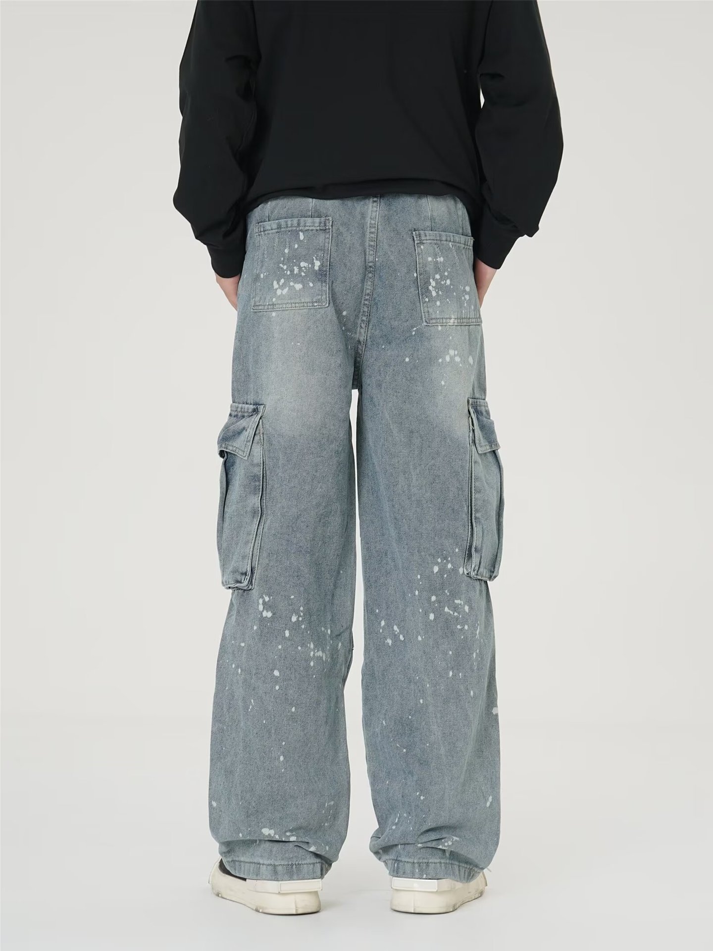 Vintage Cargo Jeans für Herren – Distressed Multi-Pocket Streetwear Hose mit Farbspritzern & Oversized Fit (S-XXXL) – Grunge Revival Essential_voghion.com