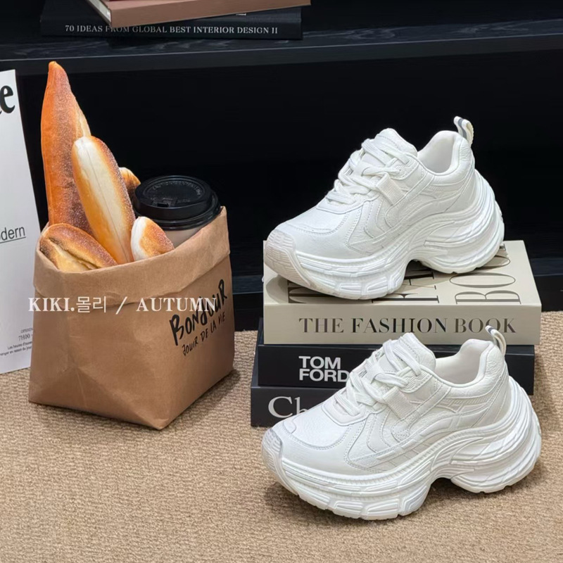 跨境韩版做旧擦色老爹鞋女新款厚底增高显脚小轻便休闲系带松糕底