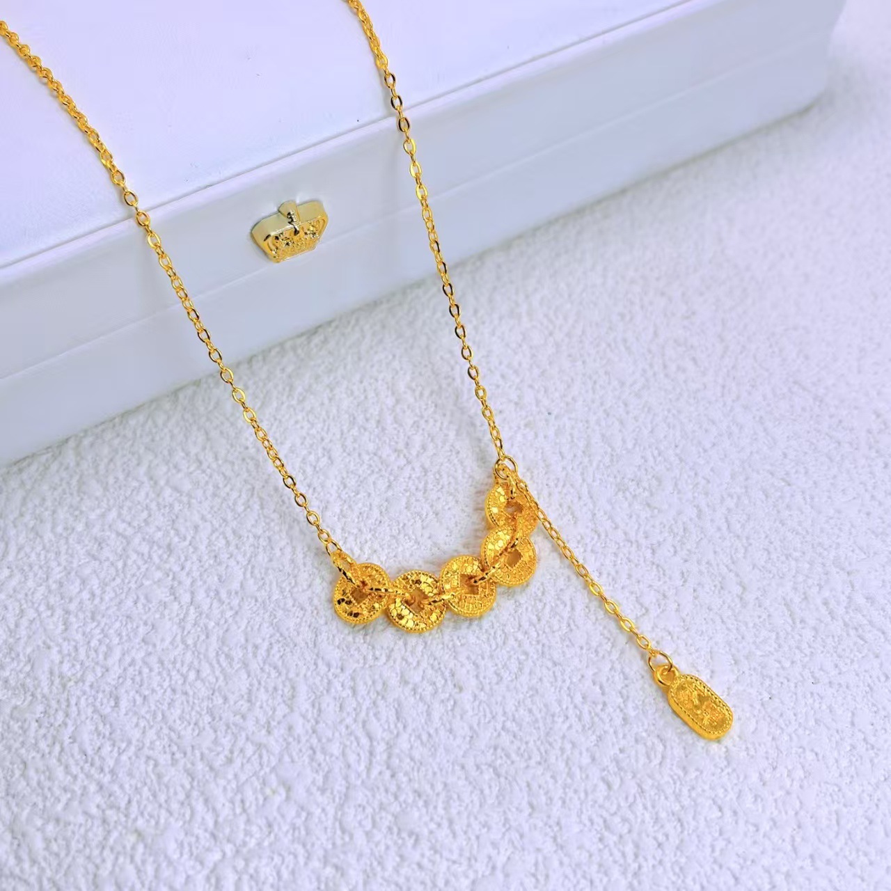 으깬 얼음 구리 동전 O자형 체인 목걸이