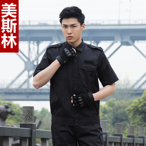 Security work clothes suit jacket style long-sleeved summer twill short-sleeved training clothes for men and women black long-sleeved training clothes