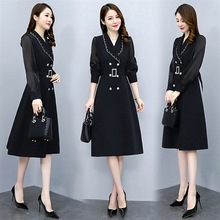 中长款过膝收腰连衣裙女2023春季新款简约时尚气质大码中年妈妈装