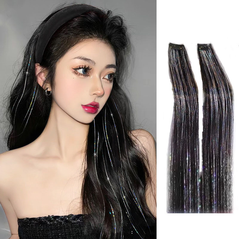 Wig Laser Ear-Hanging Hair Extensions One-Piece Female Group Feather Colorful Glitter Invisible Traceless Wig Patch