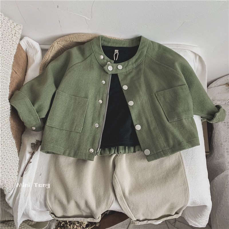 유행 스트리트 스타일 아동용 박쥐 셔츠 재킷 남여 봄, 가을 스타일 소년과 소녀를 위한 다용도 단색 긴팔 가디건