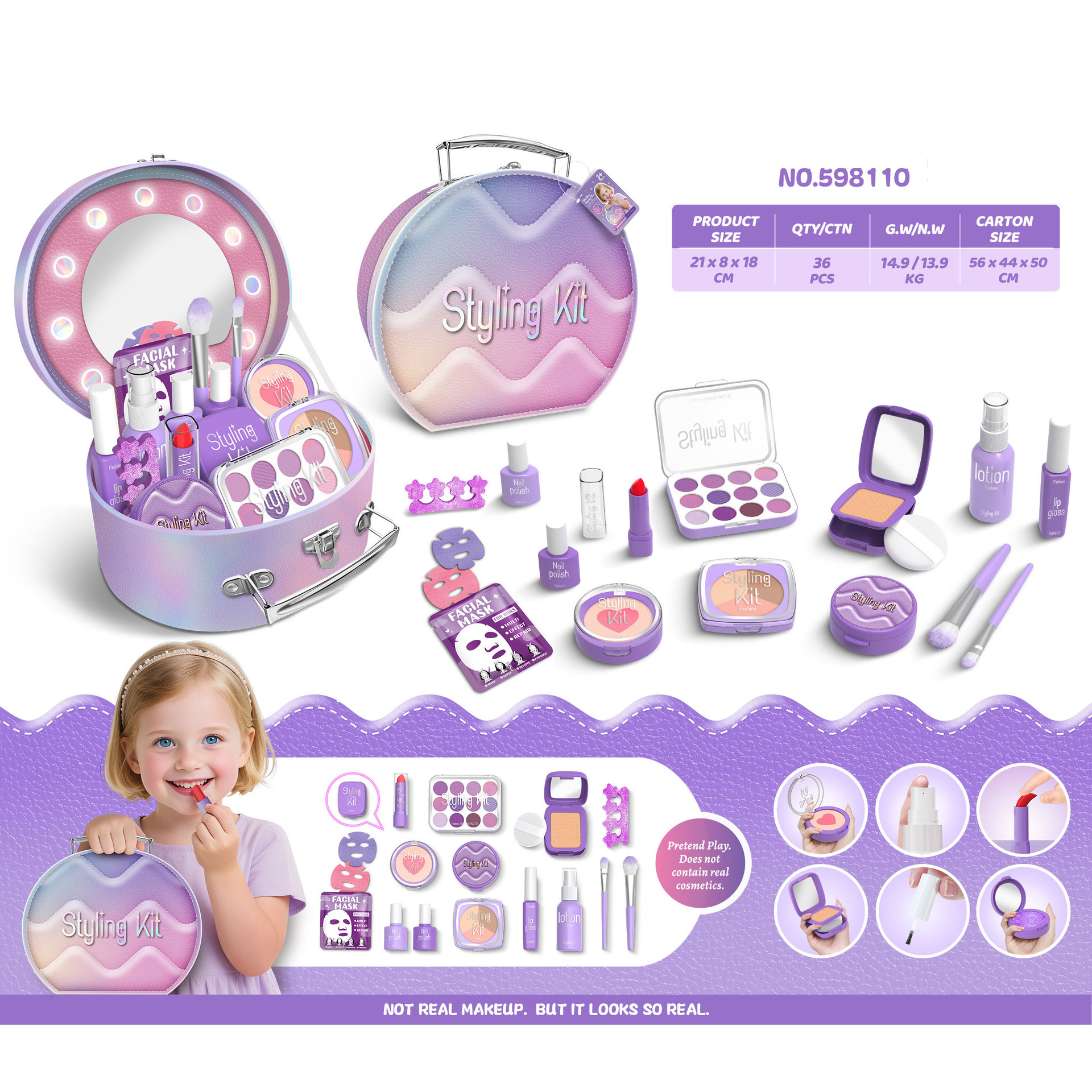 Niños y niñas transfronterizos vestidos de maquillaje conjunto de simulación de maquillaje accesorios herramientas de maquillaje para el hogar juguetes