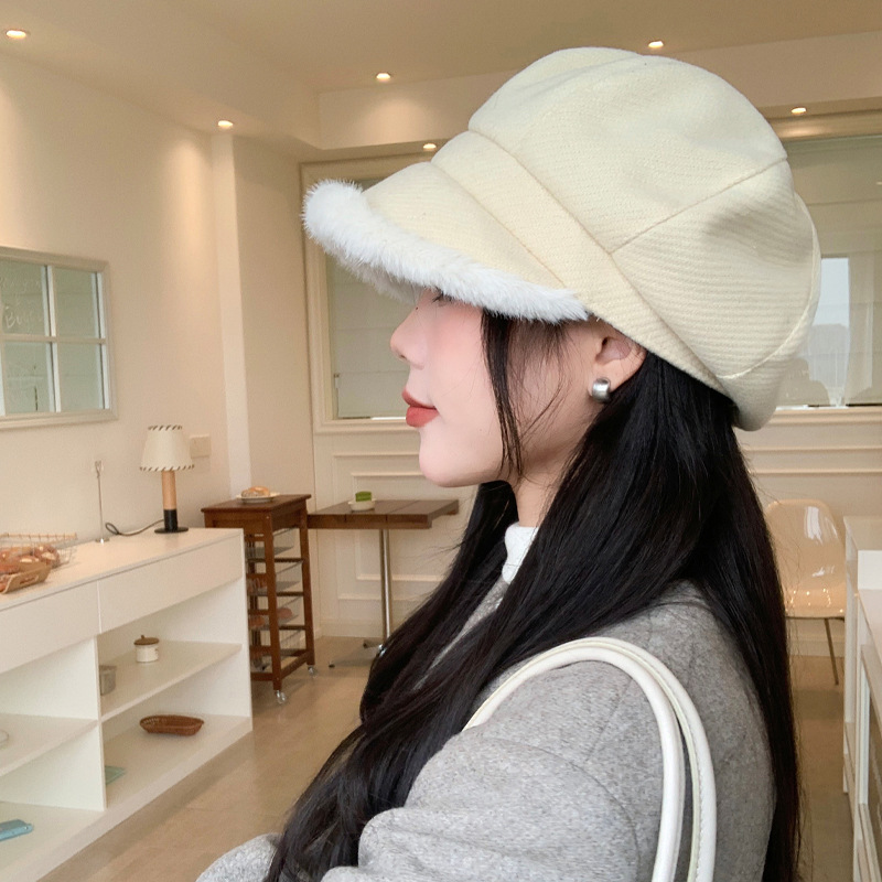 贝雷帽女秋冬季显脸小加绒保暖帽甜美百搭画家帽户外休闲八角帽韩|undefined