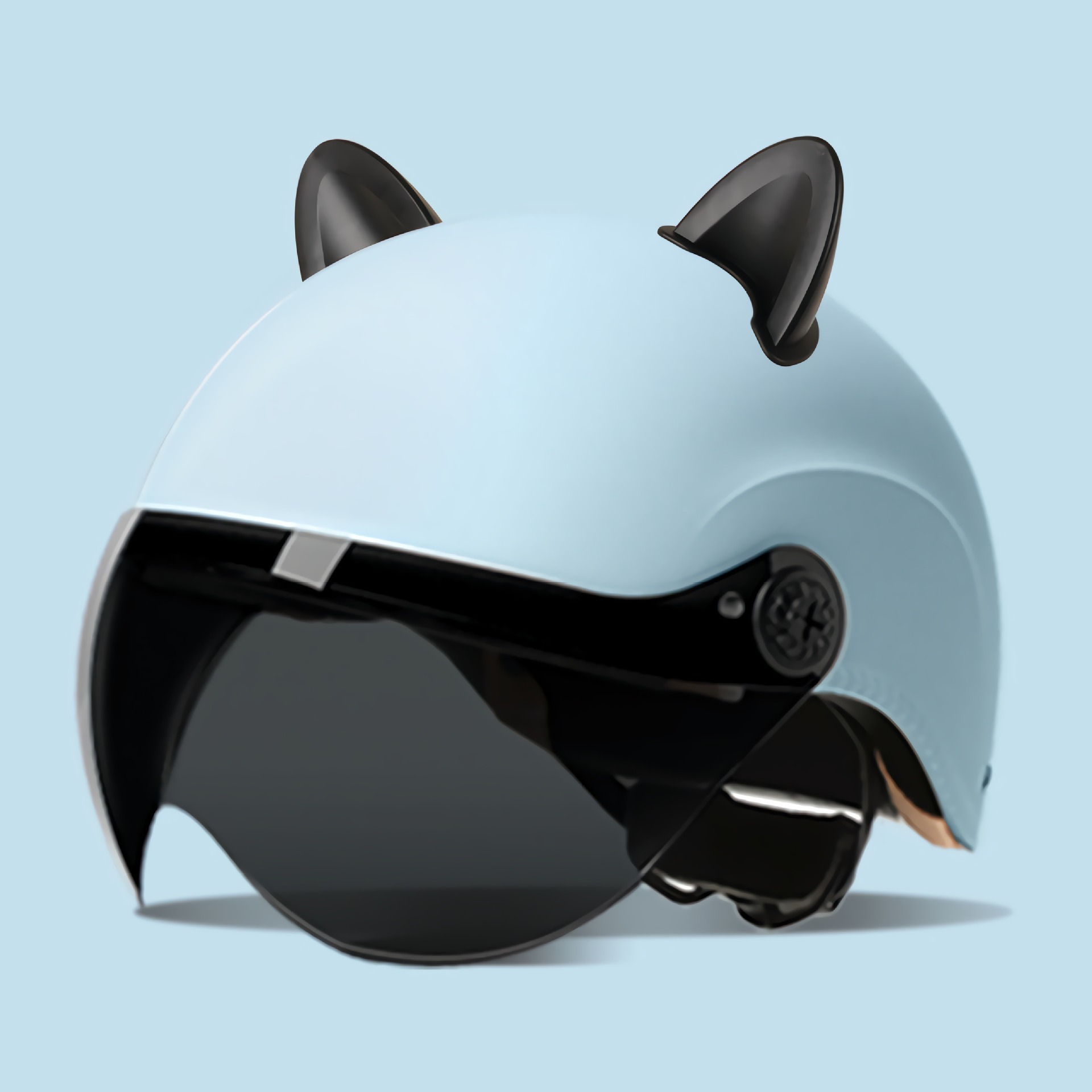 Electric Vehicle | Universal Motosiklet kaskı (dəbilqə) - summer-helmet-matte-blue-summer-helmet-sunscreen-visor-accessories-rabbit-ears-black