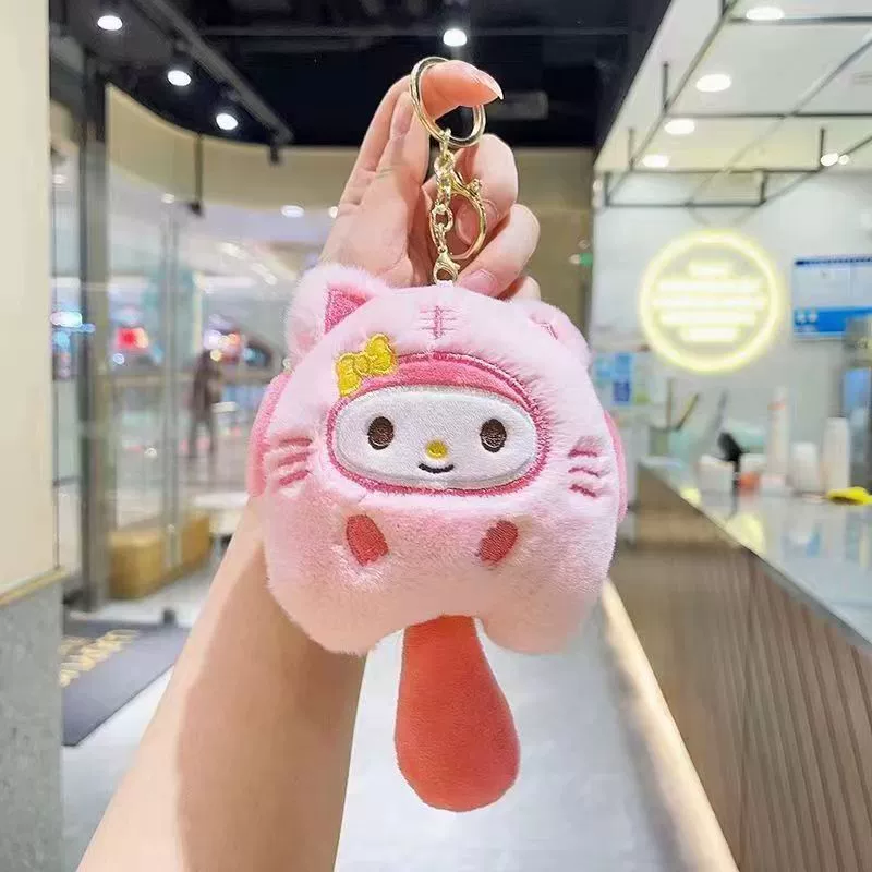 Plush Cotton Doll Pendant Keychain, Cute Mini Figure with Hair Clips & Bead Chain, 0.03 kg