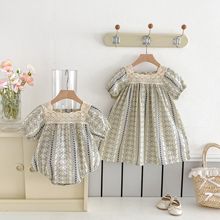 25春夏ins女宝宝短袖连体衣 婴幼儿爬服公主碎花蕾丝连衣裙姐妹装