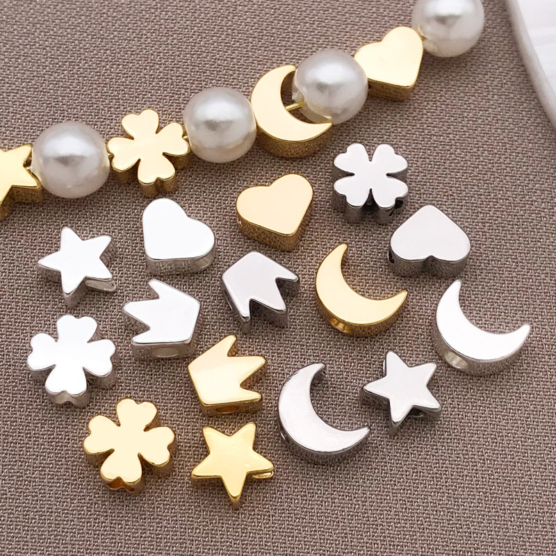 18K ゴールデン光沢のある五芒星ムーンラブビーズ DIY ジュエリーアクセサリーピアスビーズネックレスブレスレットスペーサー|undefined