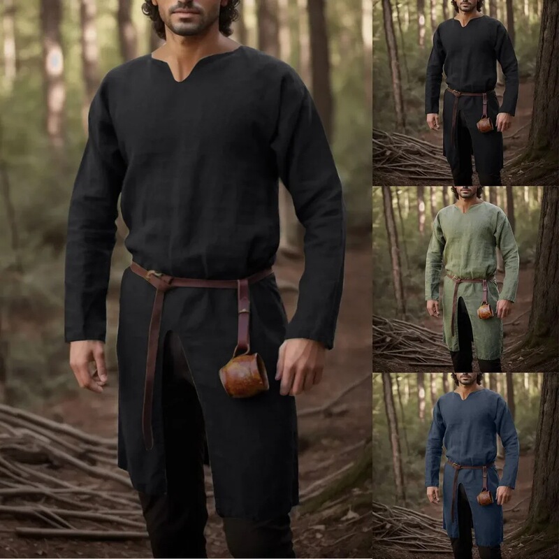 Medieval Renaissance Vintage Linen Shirt, Waist-Cinching Outerwear, Men's Robe, Vintage Jacket Medieval Renaissance Vintage Linen Shirt, Waist-Cinching Outerwear, Men's Robe, Vintage Jacket