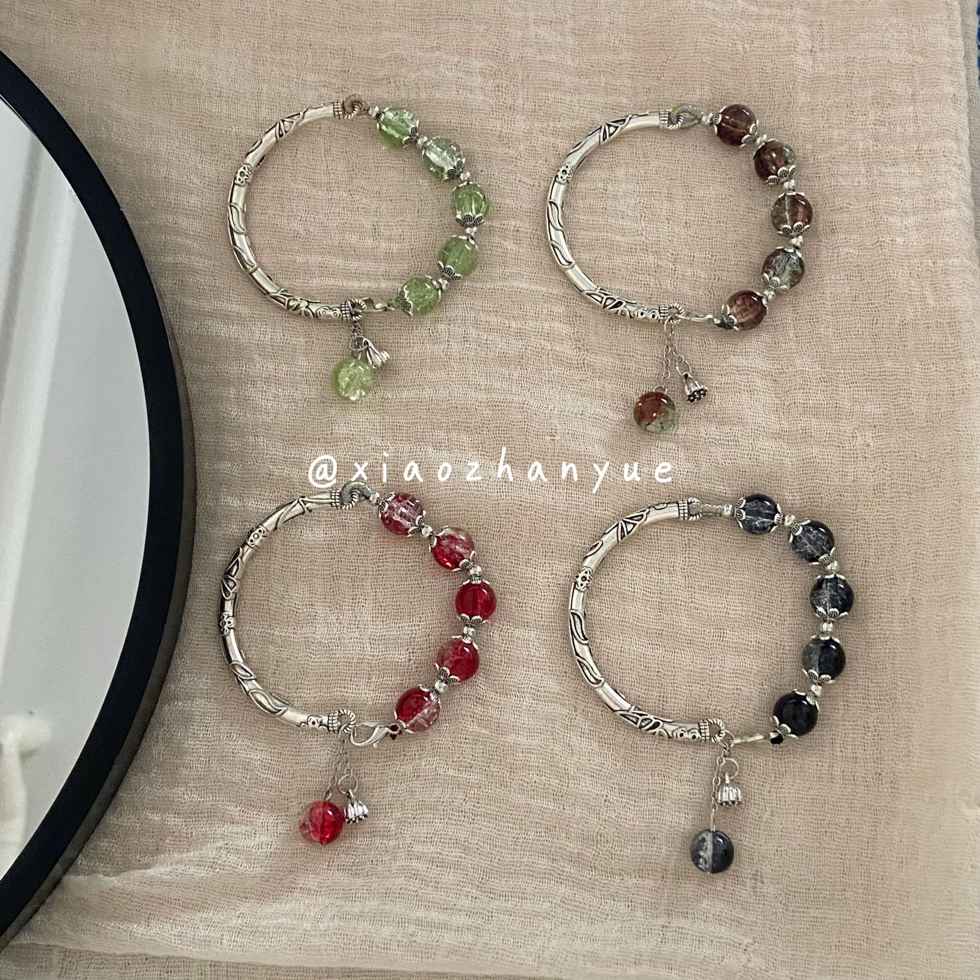 Ethnic-style Imitation Tibetan Silver Trendy Colorful Crystal Beads, Curved Tube Bracelet, Popular Jewelry In Scenic_voghion.com