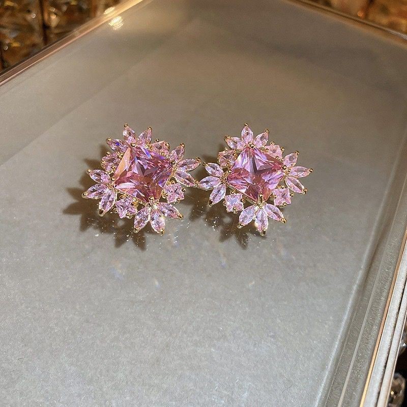 Artificial Diamond Inlay Material 1 Pair Simple Style Flower Inlay Alloy Artificial Diamond Ear Studs