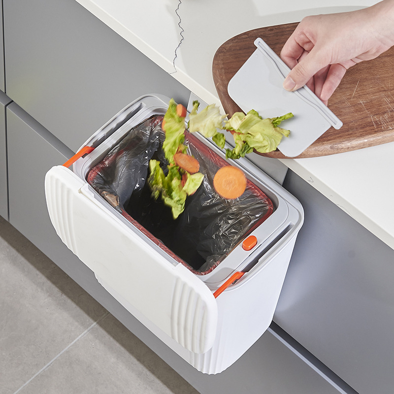 Household kitchen wall-mounted trash can hanging trash can toilet toilet sliding cover pressure ring kitchen trash can