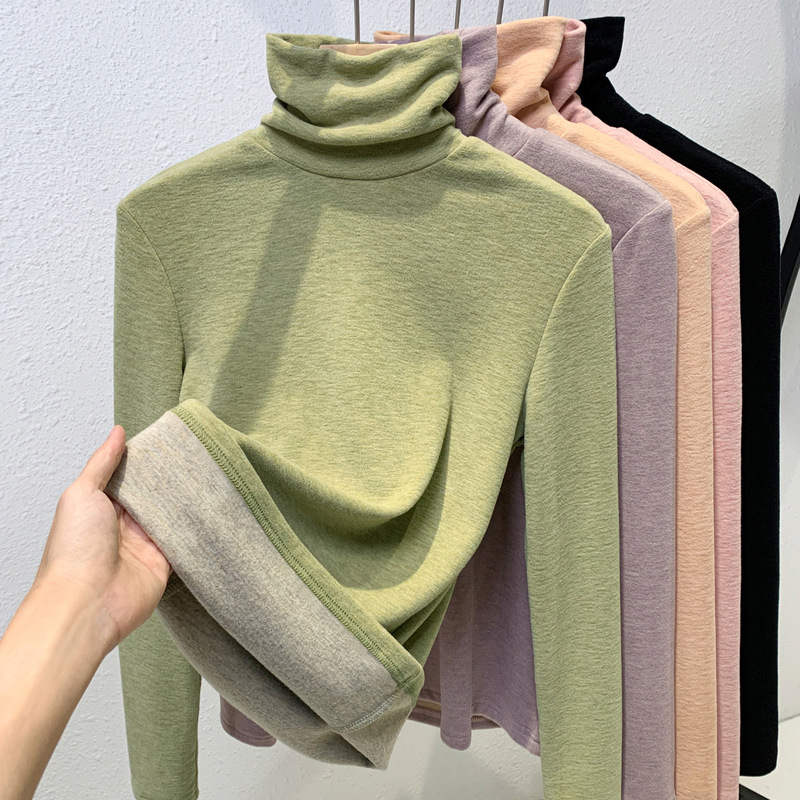 Camisa de cachemira de seda para mujeres 2024 otoño y invierno nuevo estilo delgado y caliente con cuello alto y manga larga temperamento blusa