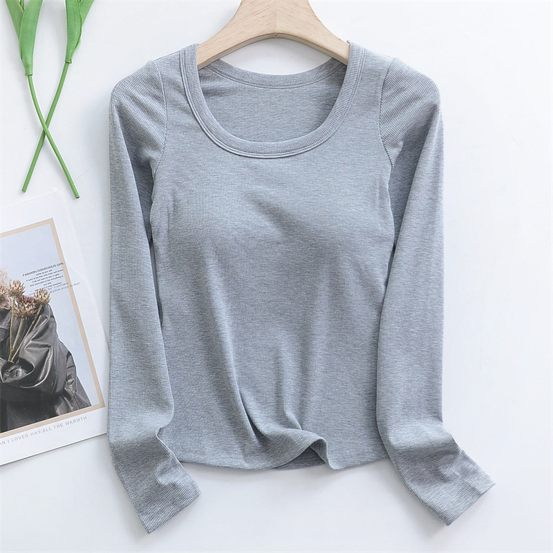 Autumn and Winter Chest Pad Integrated Wear-Free Bra Long-Sleeved Top Women's Lyocell Tencel Slim-Fit Inner Long-Sleeved T-Shirt